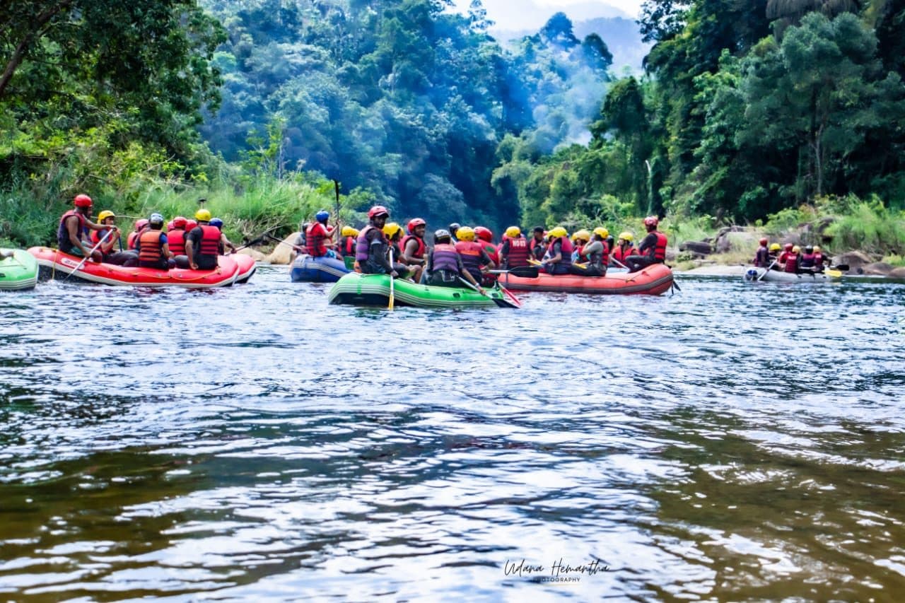 Xclusive Adventures guides and guests on the Kelani River in Kitulgala, Sri Lanka